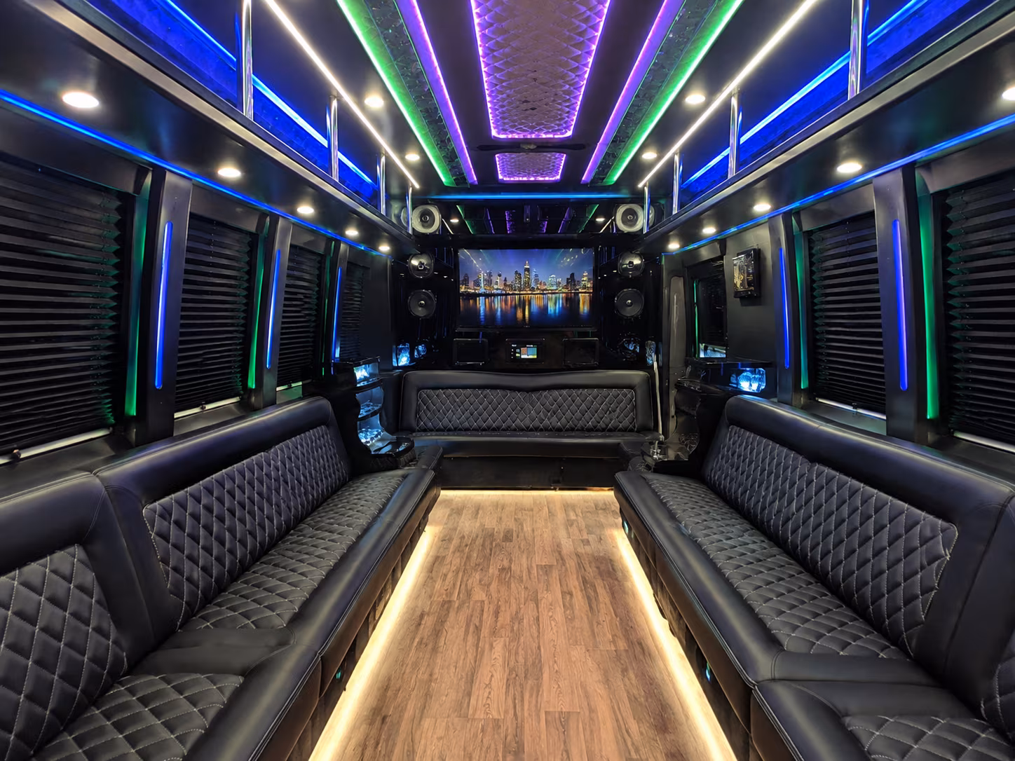 auburn 25 passenger party bus interior