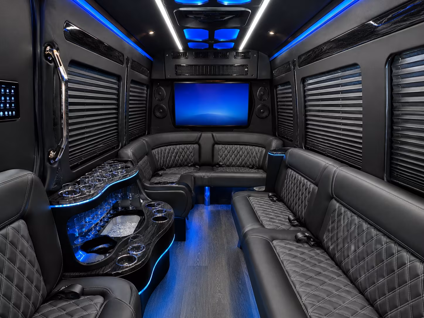 auburn 40 passenger party bus interior